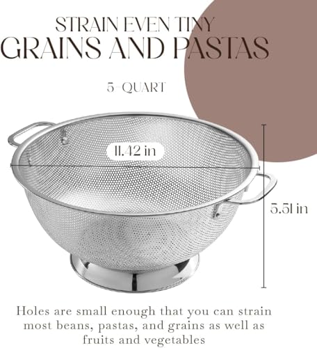 Silver metal colander with micro-perforations
