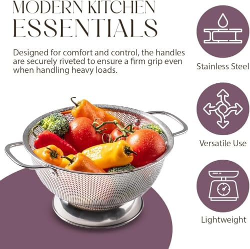 Ergonomic riveted handles on metal strainer