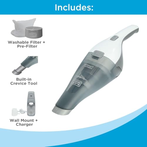 Side profile of white BLACK+DECKER cordless vac
