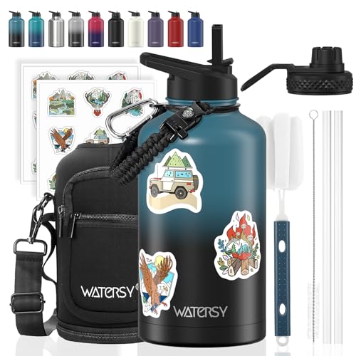WATERSY 64oz Insulated Water Bottle in Black Blue