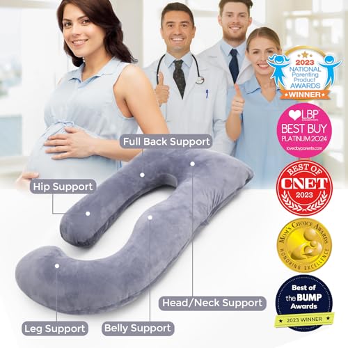 Momcozy grey maternity pillow top angle