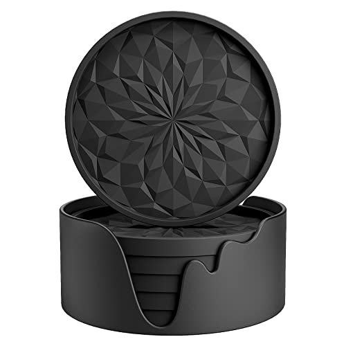 ME.FAN 6 pack black silicone coasters with storage holder