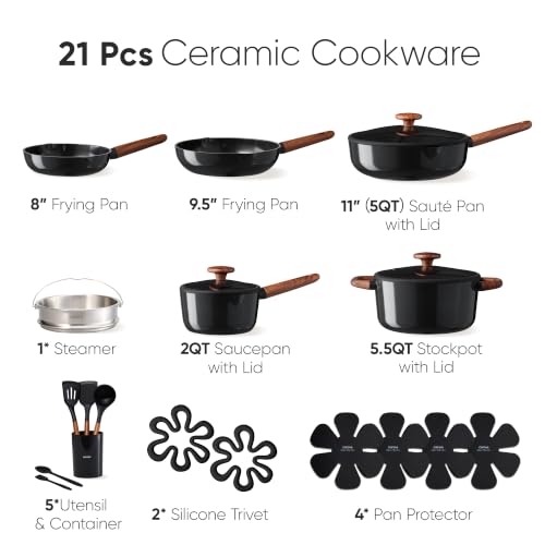 Close up of CAROTE black ceramic frying pan