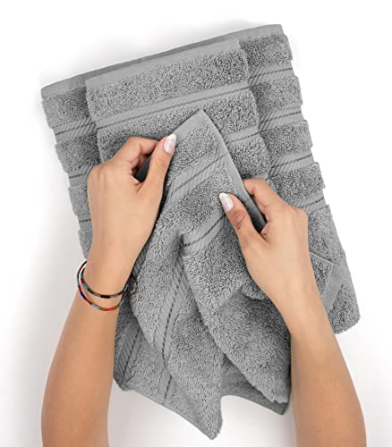 Stack of grey American Soft Linen bathroom towels