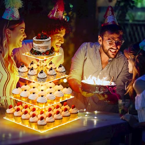 Square cupcake tower with yellow LED lights