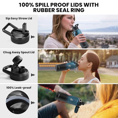 RAYMYLO 40 oz flask with included straw and spout lids