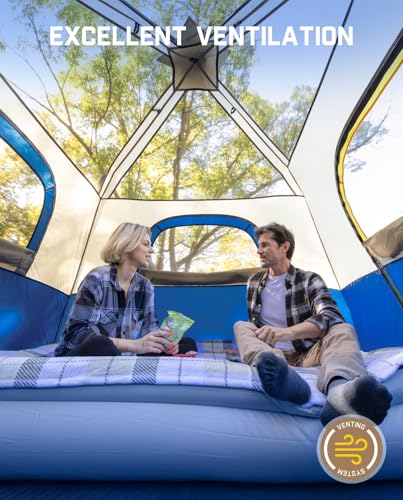 Navy blue 6-person camping tent side view