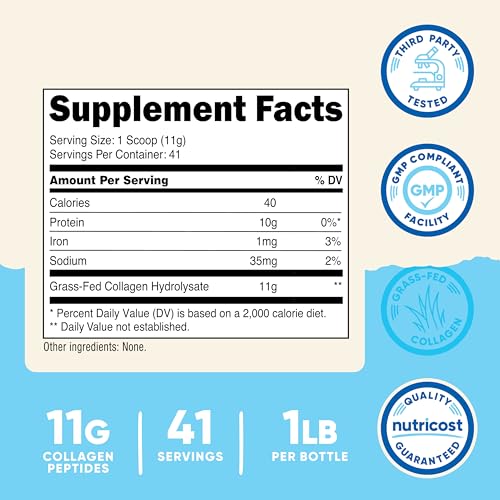 Nutricost Collagen Peptides 1LB ingredient label