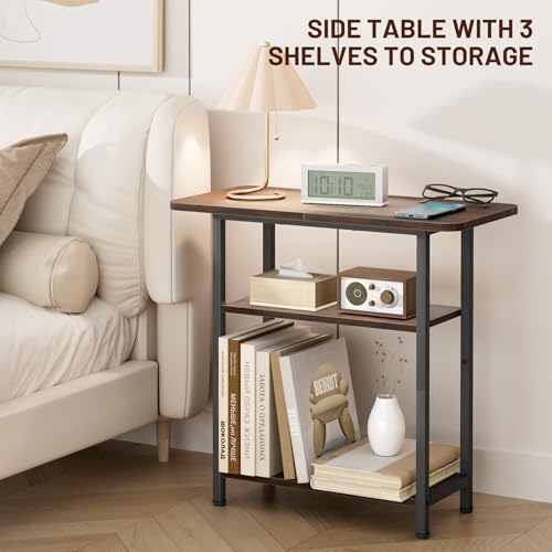 End table with open storage shelves