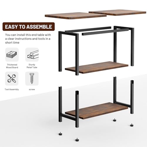 Side table with steel frame and wood shelves
