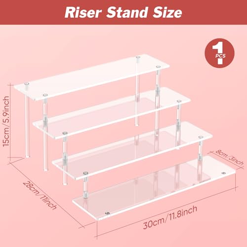 Clear acrylic stand holding perfume bottles