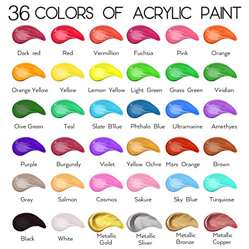 36 vibrant 2oz bottles of HissiCo acrylic paint