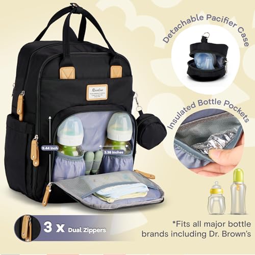 Side view of RUVALINO diaper bag with insulated pockets