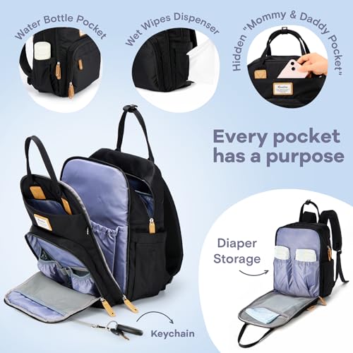 Open view of RUVALINO backpack showing 17 internal pockets