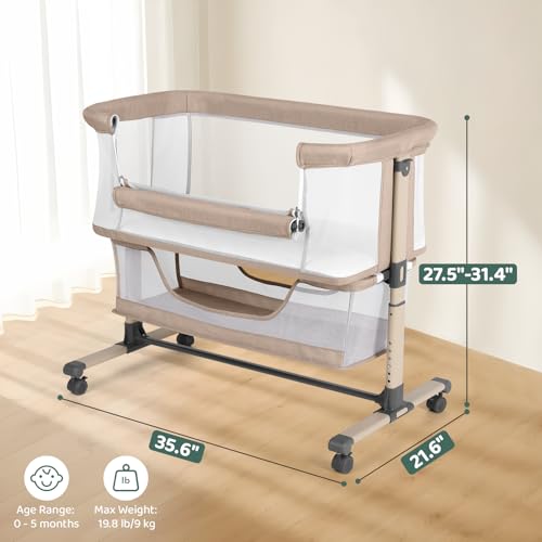 Cowiewie Beige bedside crib height adjustment feature