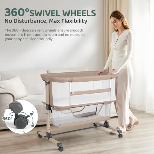 Cowiewie Bassinet Bedside Sleeper set up next to bed