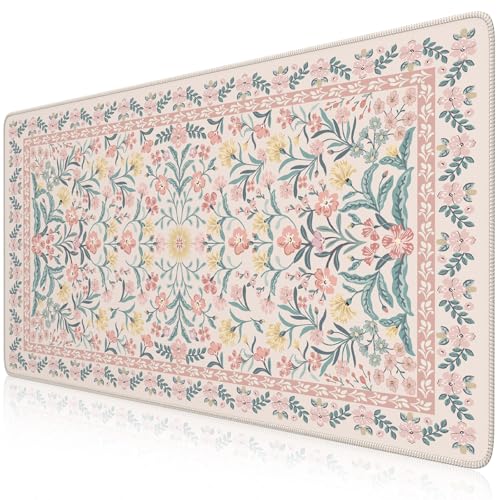 iCasso Pink Floral Desk Mat overhead view