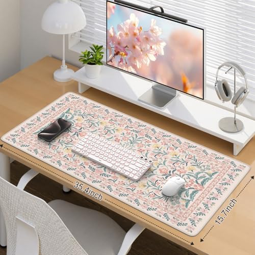 Close up of iCasso floral desk pad fabric