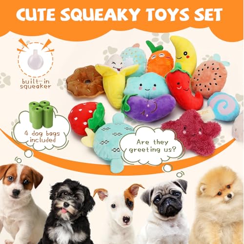 Assorted multi-colored squeaky plush toys