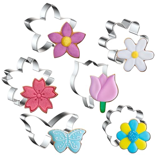 FUSOTO 6PCS Flower Cookie Cutter Set, Silver