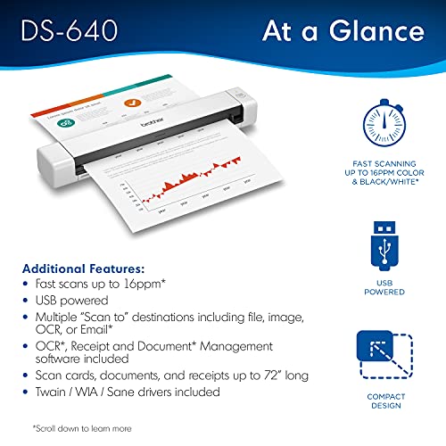 Brother DS-640 scanner side profile showing USB port