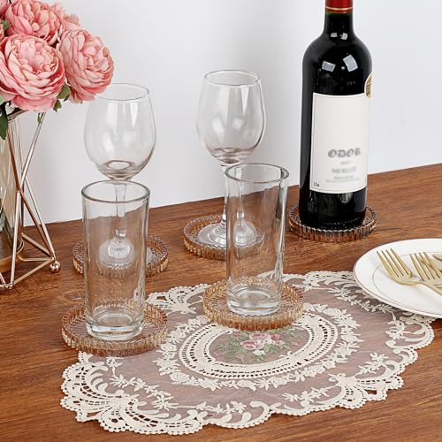 Amber glass coasters with stripe pattern