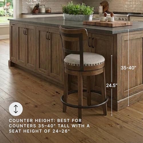 Valebeck Counter Stool linen-colored polyester upholstery