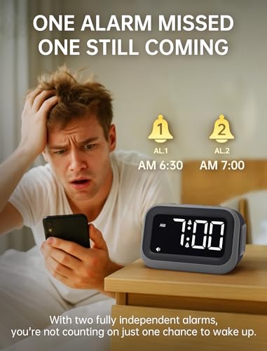 Side profile of the gray Acedeck alarm clock