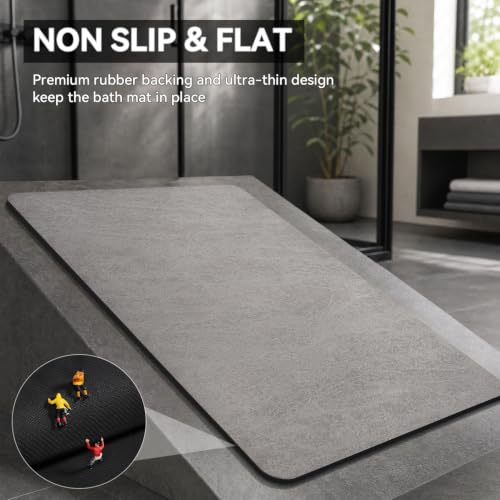MontVoo grey mat placed in front of shower