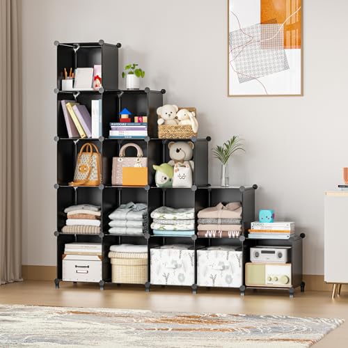 Modular storage cubes organized with bins