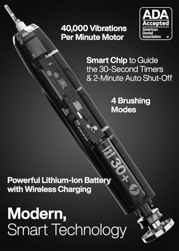 Aquasonic Black Series electric toothbrush with 8 DuPont brush heads