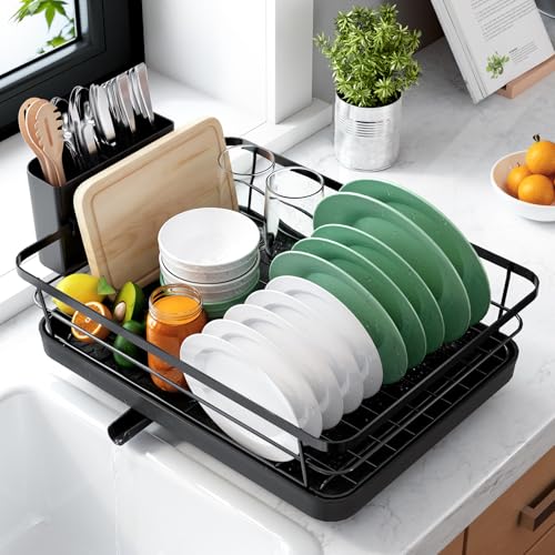 Kitsure black dish drying rack side view