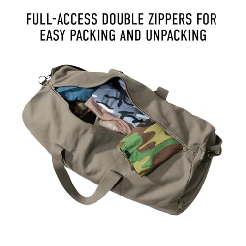 Double zipper closure on Rothco canvas duffel