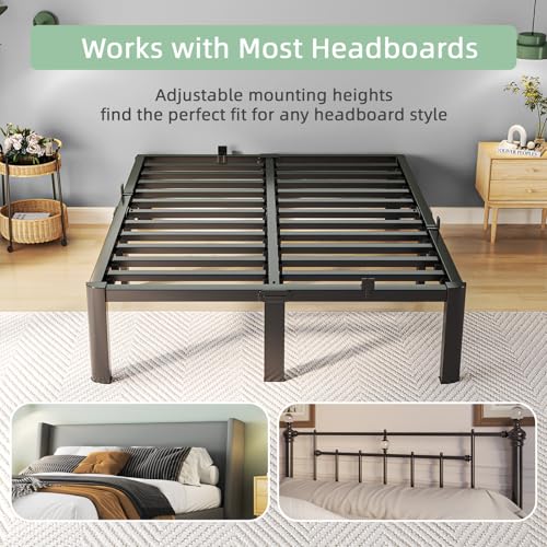 Black steel platform bed sturdy construction