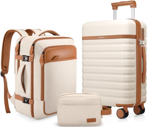 UKEIN 3-piece beige luggage set overview