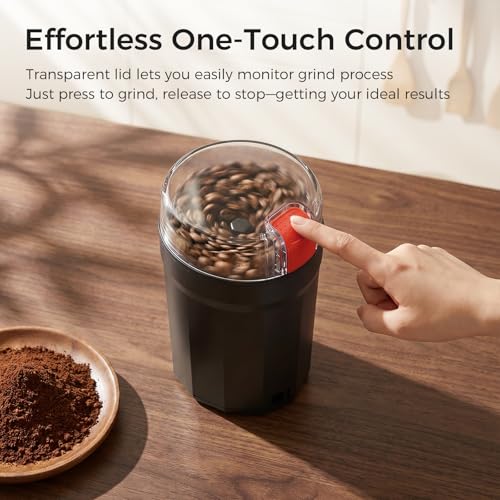 Aromvel grinder with 2-in-1 cleaning brush and scoop accessory