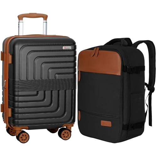 Romswi black 21-inch carry-on and backpack set