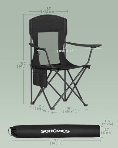 Close up of mesh backrest on SONGMICS camping chair