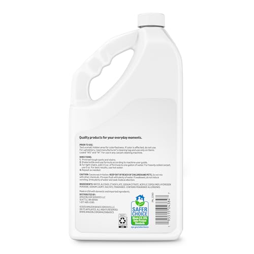 Usage instructions on the Basics carpet cleaner label