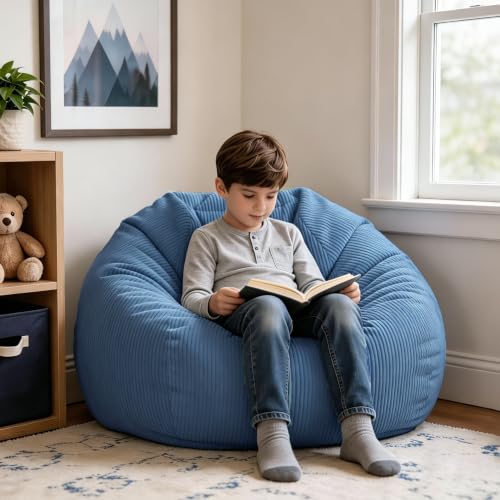 Gurxien 3 ft blue corduroy bean bag chair