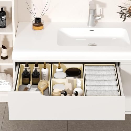 Set of beige drawer bins for clothing