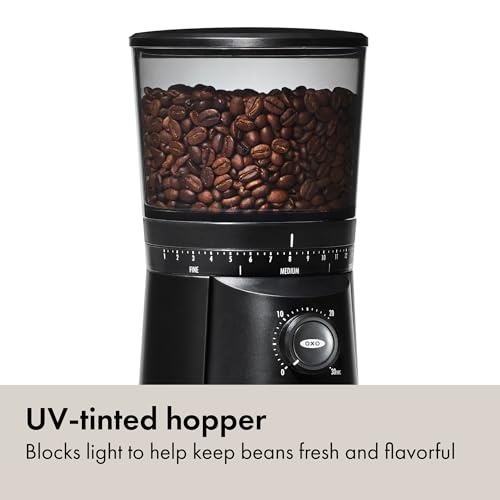 Adjustable grind setting dial on OXO coffee grinder