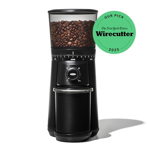 OXO Brew coffee grinder showing 12 oz hopper capacity