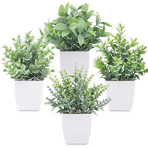 Der Rose 4 Pack 7 inch mini fake plants in white pots