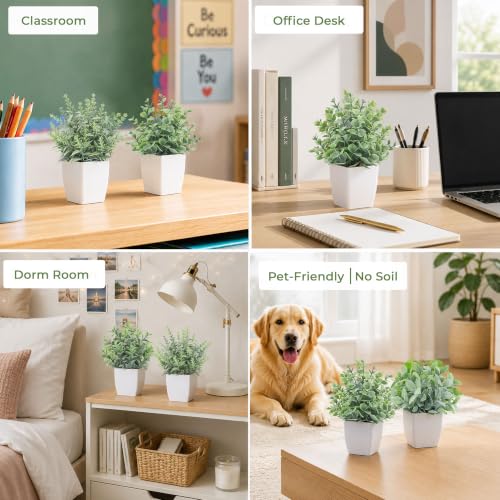 Mini fake plant on a wooden bedside table