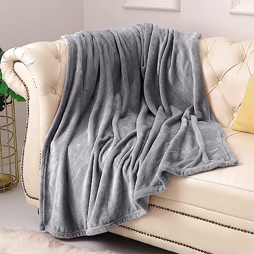 KMUSET Grey Fleece Throw Blanket folded
