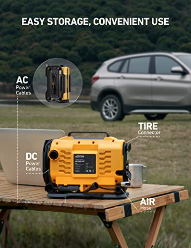 AstroAI inflator connected to a tire valve