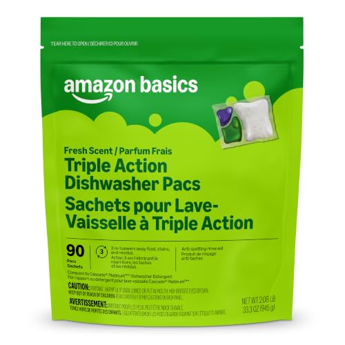 Amazon Basics Triple Action Dishwasher Pacs Fresh Scent 90 Count front package