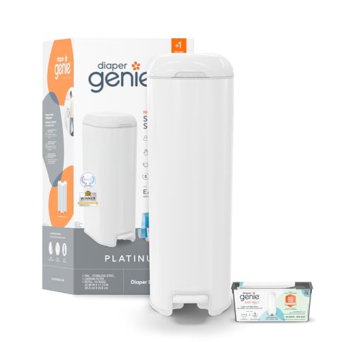 Diaper Genie Platinum Pail White front view