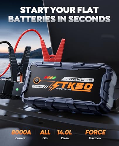 Portable jump starter with jumper cables attached